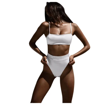Women'S Solid Color Bikini Set Strapless Bandeau Bra High Waist Briefs Two Piece Swimwear Biquini Women'S Beach Swimming Suit - Image 9