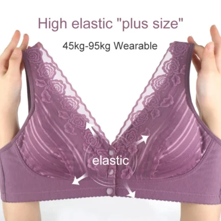 Women's 18 Hour Front Close Wirefree Bras Back Support Posture Full Coverage Bra Flower Embroidery Soft Wireless Cotton Bra - Image 3