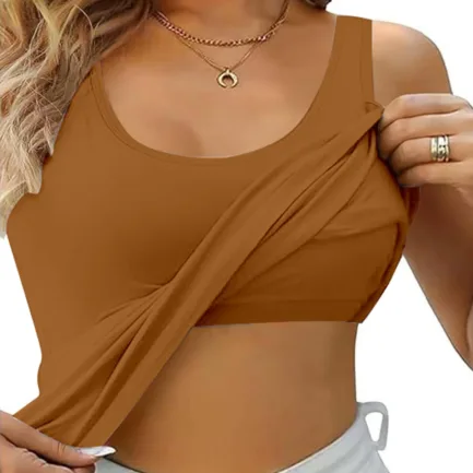 Women'S T-Shirt Womens Tank Tops With Built In Bras 2024 Summer Casual Crew Neck Sleeveless Camisole Cotton Padded топ женский - Image 18