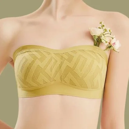Women's Solid Color Strapless Bra Enhanced Bust Appearance Non Slip Thin Bandeau Push Up Bra Breast Gathering Lingerie
