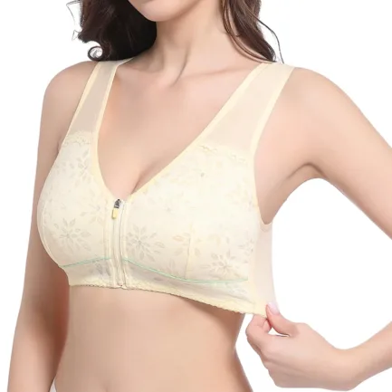 High End Push Up Bras For Women Women's Comfort Jacquard Zipper Wireless Breathable Sleep Bra Female Widened Strap Underwear - Image 2
