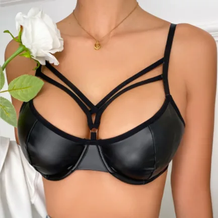 Faux Leather Bralette Bras Cropped Tops Sexy Lingerie Wetlook Latex Push Up Rave Party Pole Dance Clubwear Bralette Underwear
