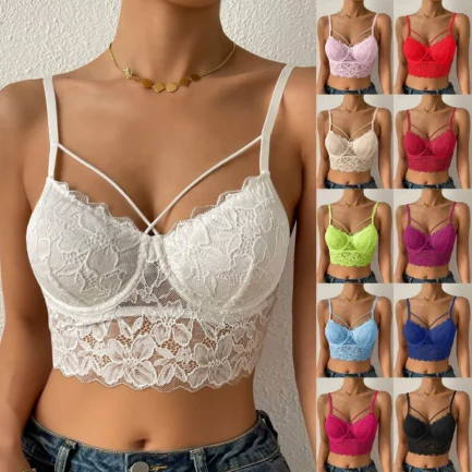 Women's Sexy Lace Bras Plus Size Backless Underwear Bras Push Up Crop Tops Hollow Out Bralette Summer Lace Tank Top Intimates - Image 7
