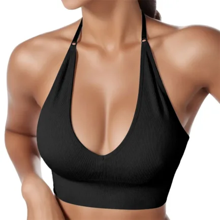 Halterneck Sports Bra Women's Backless Deep V Neck Sports Bustier Padded Sexy Gym Push Up Bra One Strap Sports Bras For Women - Image 2