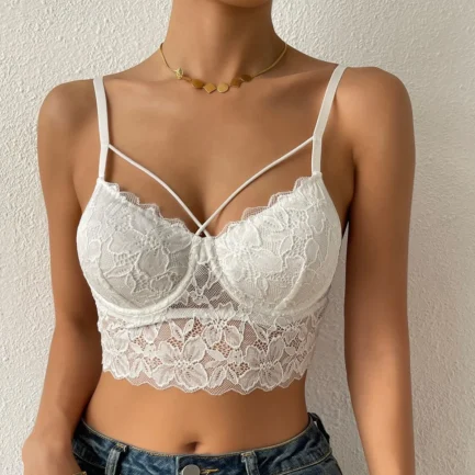 Women's Sexy Lace Bras Plus Size Backless Underwear Bras Push Up Crop Tops Hollow Out Bralette Summer Lace Tank Top Intimates