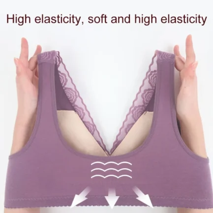 Women's 18 Hour Front Close Wirefree Bras Back Support Posture Full Coverage Bra Flower Embroidery Soft Wireless Cotton Bra - Image 4