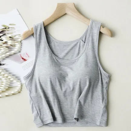 Solid Scoop Neck Casual Sleeveless Backless Crop Top With Built In Padded Bra Ribbed Slim White Sexy Basic T Shirt Ropa Barata - Image 4