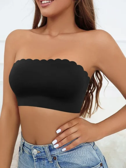Women's Half Cup Ultra Thin Silicone Non-slip Underwear Seamless Strapless Wave Edge Tube Top Bra Off-the-shoulder Dress Linger