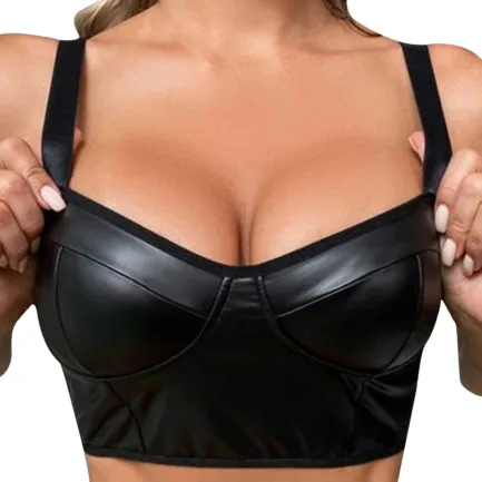 Womens Leather Crop Tops Wet Look Bra V Neck Tank Tops Sexy Gothic Camisoles Skinny Clubwear Camisole Erotic Lingerie Vests топ - Image 13