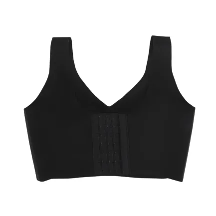 Women Fitted V-Neck Seamless Bra Tank Top Built-in thin Bra Cup Hide Back Fat Full Back Coverage Underwire Steel Bones Bra - Image 10