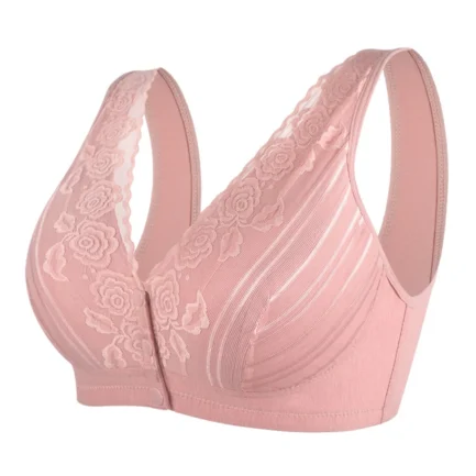 Women's 18 Hour Front Close Wirefree Bras Back Support Posture Full Coverage Bra Flower Embroidery Soft Wireless Cotton Bra - Image 12