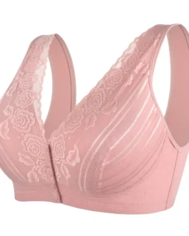 Women's 18 Hour Front Close Wirefree Bras Back Support Posture Full Coverage Bra Flower Embroidery Soft Wireless Cotton Bra