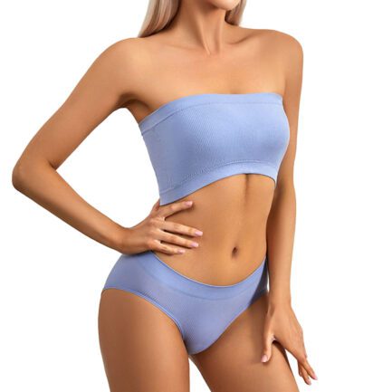 2 Piece Strapless Top With Padded Bra Lingerie Vest And Pack Hip Big Triangle Square Panty Solid Color Underwear Set For Women - Image 8