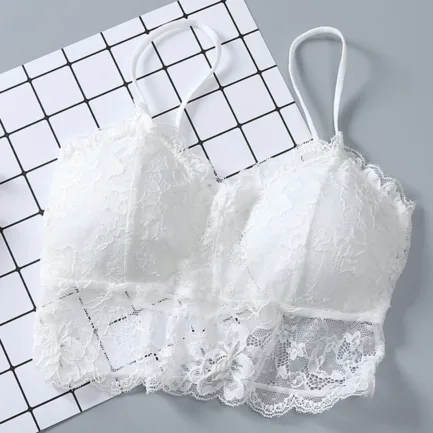 Summer Women Lace Bralette Sexy Top Sleeveless Solid Tops Unpadded Bralette Bra Bustier Back Cross Strap Crop Tank S-2XL - Image 2