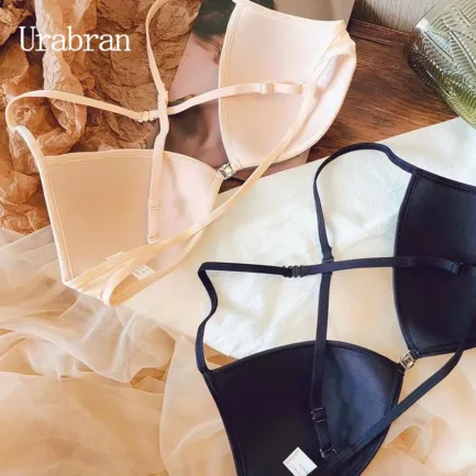 UBAU Hanging Neck Triangle Cup Underwear Female Thin Shoulder Strap Beautiful Back Invisible Front Button Bra Thin Small Chest - Image 6