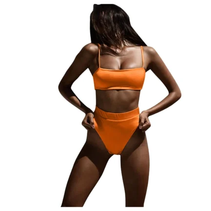 Women'S Solid Color Bikini Set Strapless Bandeau Bra High Waist Briefs Two Piece Swimwear Biquini Women'S Beach Swimming Suit - Image 8
