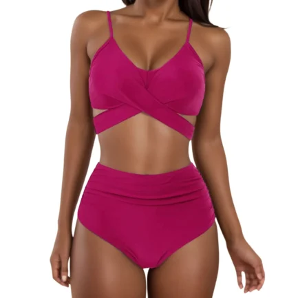 Solid Swimsuit for Women High Waist Bikini Swimwear Sexy Push Up Bra Soild Swimwears Tankinis Set Ruched Wrap Hip Triangle Panty - Image 7