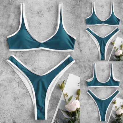 Women' Swimsuits Two Piece Push Up Bra Swimwear Women 2024 Sexy Solid Color Bikini Set G-String T Back Thong Triangle Panty - Image 7