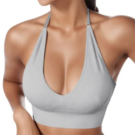 Halterneck Sports Bra Women's Backless Deep V Neck Sports Bustier Padded Sexy Gym Push Up Bra One Strap Sports Bras For Women - Image 4