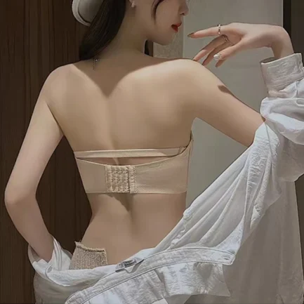 Strapless Women's Underwear Non-slip Gathered Small Chest Tube Top Beautiful Back Invisible Anti-light Wedding Women's Bra - Image 9