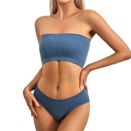 2 Piece Strapless Top With Padded Bra Lingerie Vest And Pack Hip Big Triangle Square Panty Solid Color Underwear Set For Women - Image 12