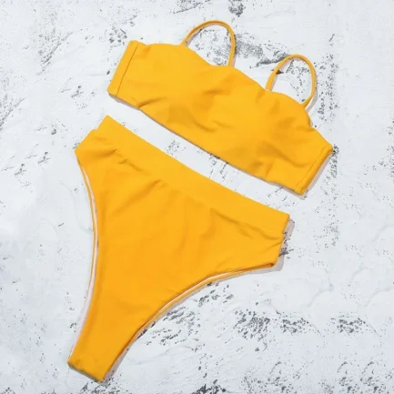 Women'S Solid Color Bikini Set Strapless Bandeau Bra High Waist Briefs Two Piece Swimwear Biquini Women'S Beach Swimming Suit - Image 41