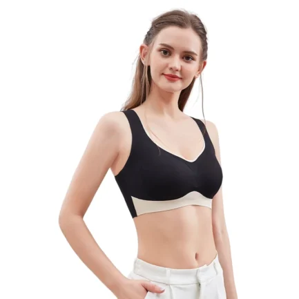 Elegant Seamless Latex Gathering Bra For Women Ice Silk Color Contrast Soft Breathable Underwear Anti-Slip Smooth Daily Bra - Image 3