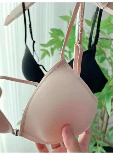UBAU Hanging Neck Triangle Cup Underwear Female Thin Shoulder Strap Beautiful Back Invisible Front Button Bra Thin Small Chest - Image 16