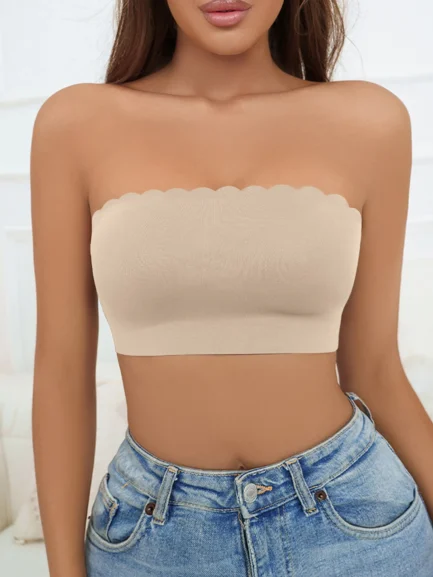 Women's Half Cup Ultra Thin Silicone Non-slip Underwear Seamless Strapless Wave Edge Tube Top Bra Off-the-shoulder Dress Linger - Image 3