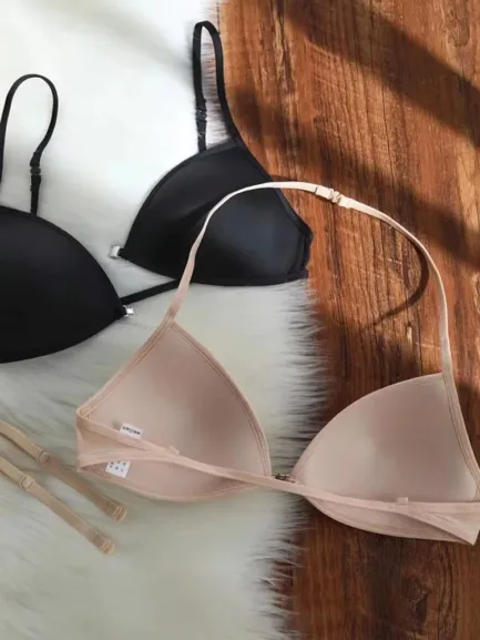 UBAU Hanging Neck Triangle Cup Underwear Female Thin Shoulder Strap Beautiful Back Invisible Front Button Bra Thin Small Chest - Image 10