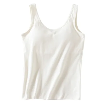 Women'S T-Shirt Womens Tank Tops With Built In Bras 2024 Summer Casual Crew Neck Sleeveless Camisole Cotton Padded топ женский - Image 11