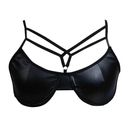 Faux Leather Bralette Bras Cropped Tops Sexy Lingerie Wetlook Latex Push Up Rave Party Pole Dance Clubwear Bralette Underwear - Image 12