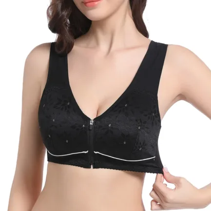 High End Push Up Bras For Women Women's Comfort Jacquard Zipper Wireless Breathable Sleep Bra Female Widened Strap Underwear