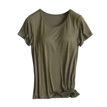 Builtin Bra T Shirt For Womens Padded Active Tops Short Sleeves Blouses Soft Pajama Casual Shirts For Workout Yoga Ropa De Mujer - Image 10