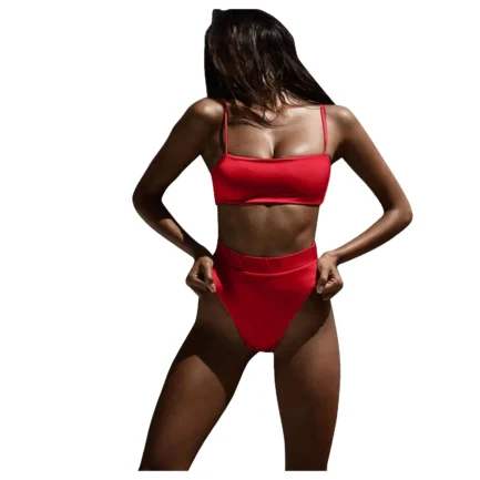 Women'S Solid Color Bikini Set Strapless Bandeau Bra High Waist Briefs Two Piece Swimwear Biquini Women'S Beach Swimming Suit - Image 14