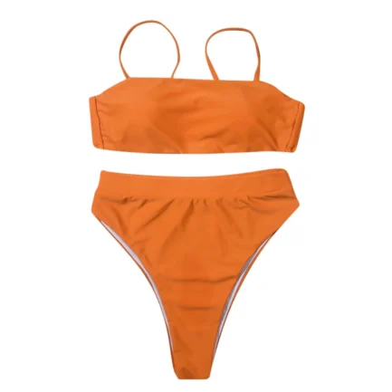 Women'S Solid Color Bikini Set Strapless Bandeau Bra High Waist Briefs Two Piece Swimwear Biquini Women'S Beach Swimming Suit - Image 35