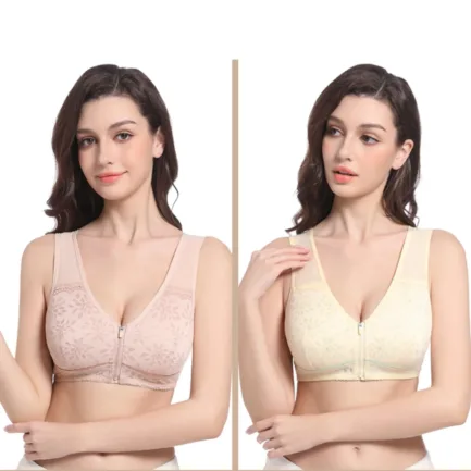 High End Push Up Bras For Women Women's Comfort Jacquard Zipper Wireless Breathable Sleep Bra Female Widened Strap Underwear - Image 15