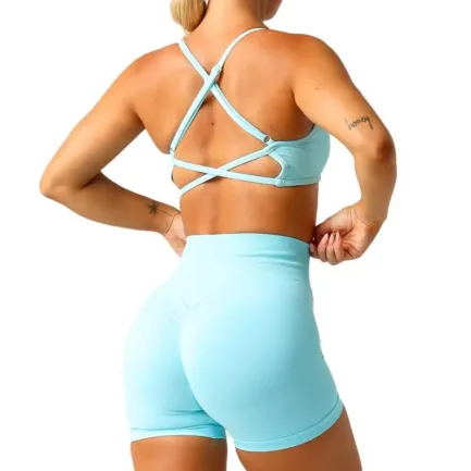 2Pieces TKITK Dynamic Backless Sports Bra Seamless Spandex Woman Fitness Elastic Breathable Enhancement Leisure Sports Underwear - Image 3