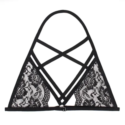 Sexy Top Women Cross See Through Lace Bra Tops Underwear Solid Color Black Sheer Mesh Bralet Crop Goth Sexy Elastic Bandage Bra - Image 10