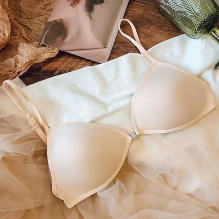 UBAU Hanging Neck Triangle Cup Underwear Female Thin Shoulder Strap Beautiful Back Invisible Front Button Bra Thin Small Chest - Image 2