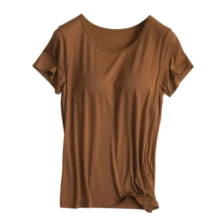 Builtin Bra T Shirt For Womens Padded Active Tops Short Sleeves Blouses Soft Pajama Casual Shirts For Workout Yoga Ropa De Mujer - Image 9