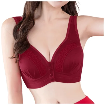 Women Front Button Lace Bras Shaping Cup Shoulder Strap Large Size Underwire V Neck Sexy Bra Soft Comfortable Underwear Push Up