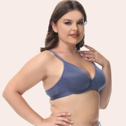 Women's Ultra-thin Underwired Full Cup Bra Elegant Solid Color Metallic Luster Anti-Sagging Underwear Soft Breathable Daily Bra - Image 11