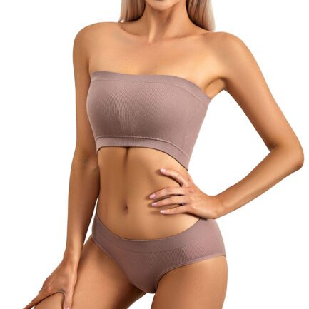 2 Piece Strapless Top With Padded Bra Lingerie Vest And Pack Hip Big Triangle Square Panty Solid Color Underwear Set For Women - Image 9