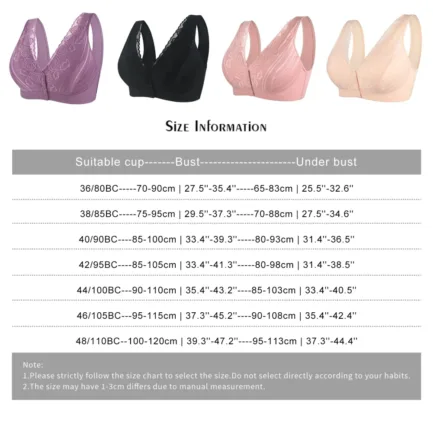Women's 18 Hour Front Close Wirefree Bras Back Support Posture Full Coverage Bra Flower Embroidery Soft Wireless Cotton Bra - Image 14