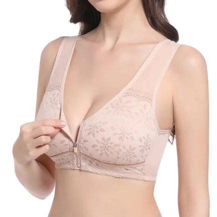 High End Push Up Bras For Women Women's Comfort Jacquard Zipper Wireless Breathable Sleep Bra Female Widened Strap Underwear - Image 4