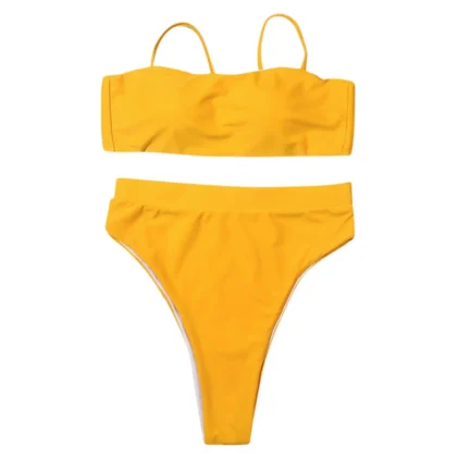 Women'S Solid Color Bikini Set Strapless Bandeau Bra High Waist Briefs Two Piece Swimwear Biquini Women'S Beach Swimming Suit - Image 32
