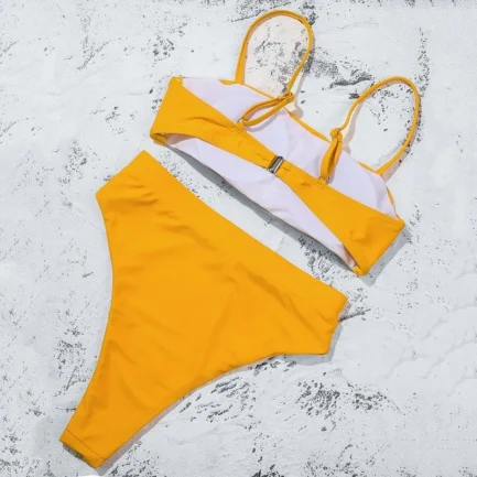 Women'S Solid Color Bikini Set Strapless Bandeau Bra High Waist Briefs Two Piece Swimwear Biquini Women'S Beach Swimming Suit - Image 44
