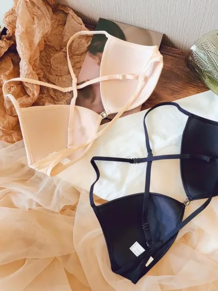UBAU Hanging Neck Triangle Cup Underwear Female Thin Shoulder Strap Beautiful Back Invisible Front Button Bra Thin Small Chest - Image 18