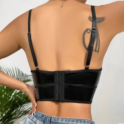 Women Sexy Glossy Leather Bra For Sex Hot Porn Sexy Lingerie Metal Ring Hollow Latex Push Up Bralette Tops Bra Women Clubwear - Image 3